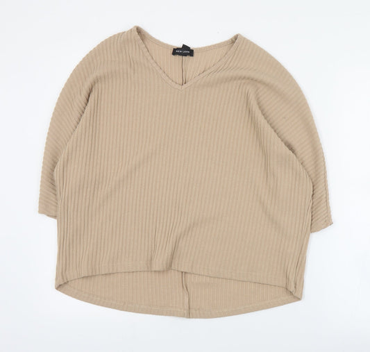New Look Womens Brown V-Neck  Polyester Pullover Jumper Size S