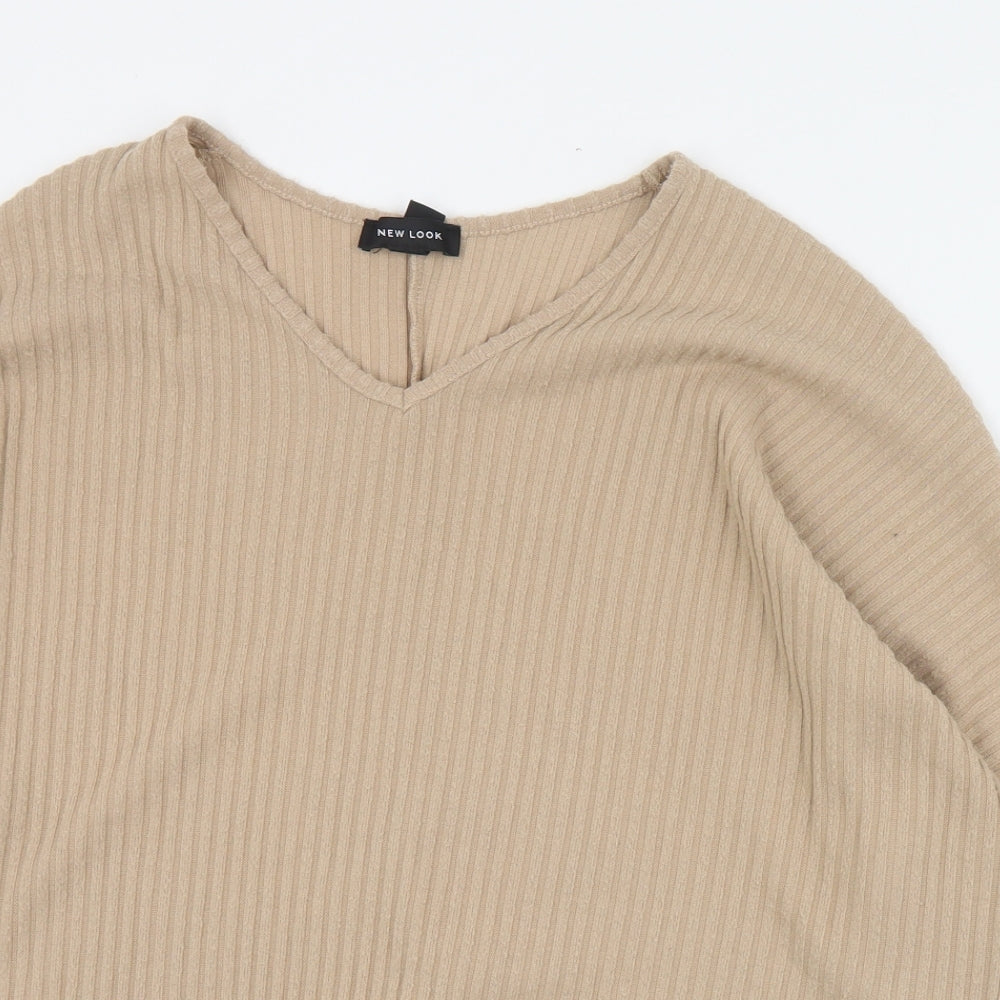 New Look Womens Brown V-Neck  Polyester Pullover Jumper Size S