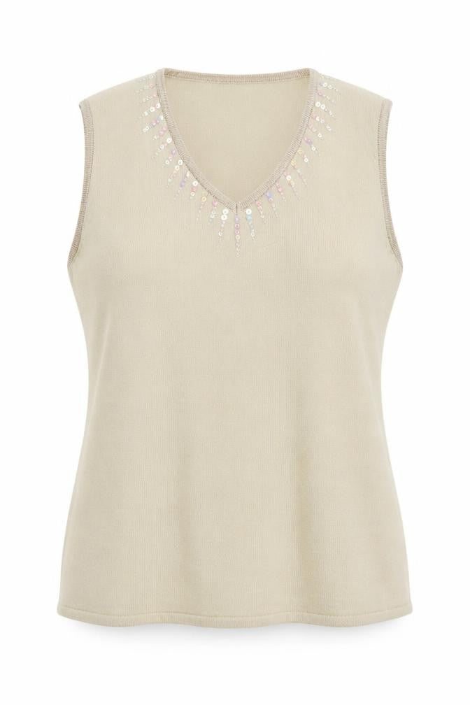 George Womens Beige V-Neck  Acrylic Vest Jumper Size 16