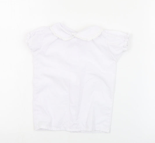 Little Nosh Girls White  Cotton Basic Blouse Size 2 Years Collared Button