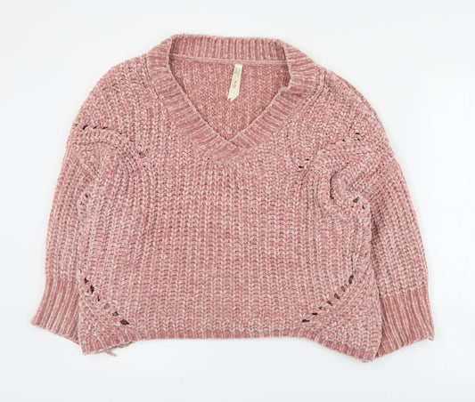 Stella Womens Pink Round Neck  Acrylic Pullover Jumper Size 10
