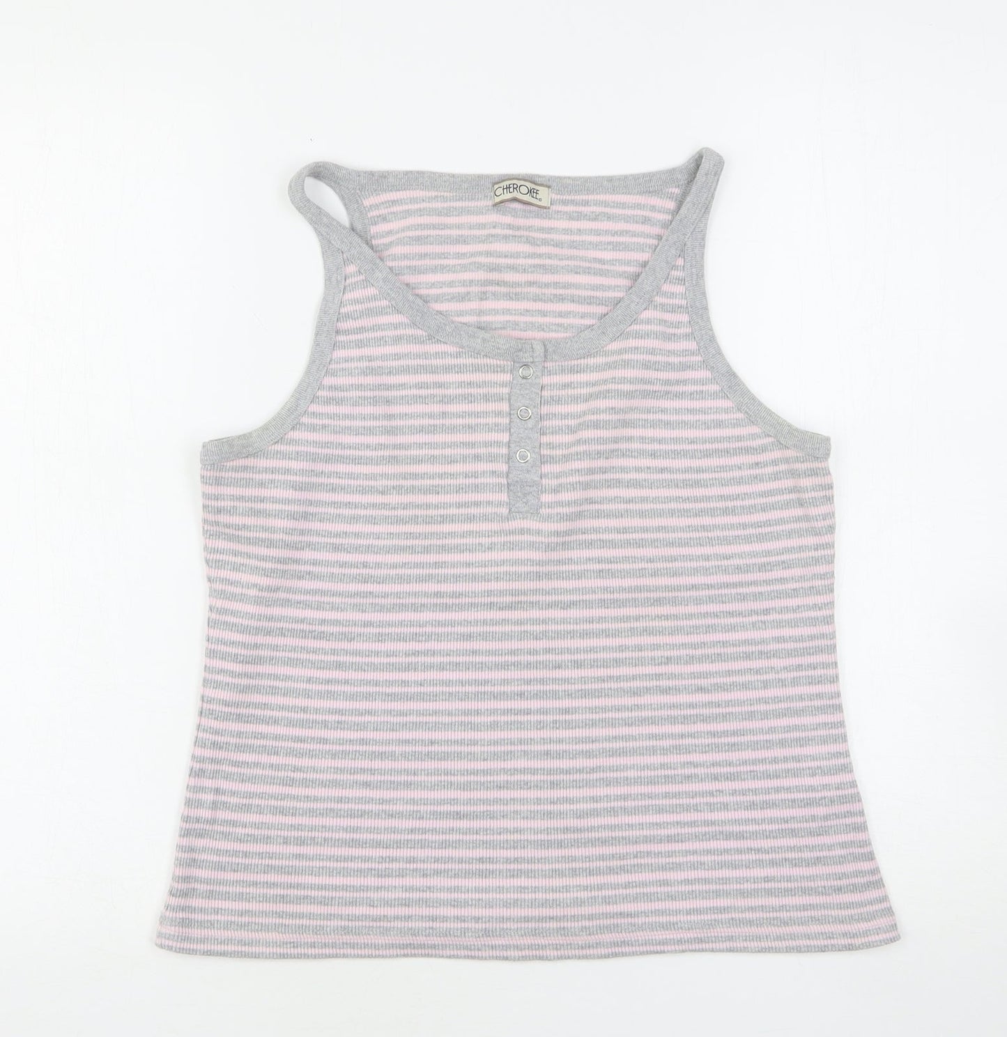 Cherokee Womens Multicoloured Striped Cotton Basic Tank Size 18 Round Neck