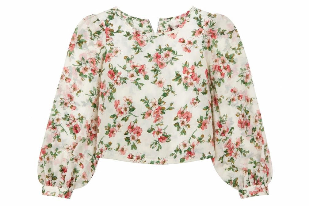 Apricot Womens Beige Floral Polyester Basic Blouse Size M Round Neck