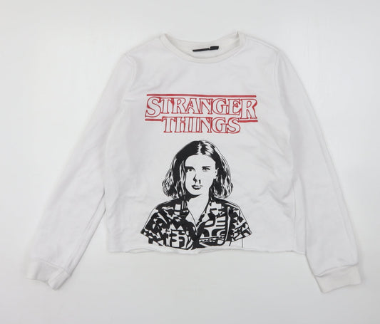 Primark Womens White  Cotton Pullover Sweatshirt Size 10   - Stranger Things