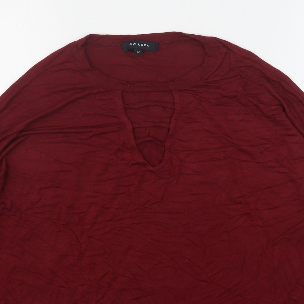 New Look Womens Red  Polyester Basic T-Shirt Size 12 Round Neck