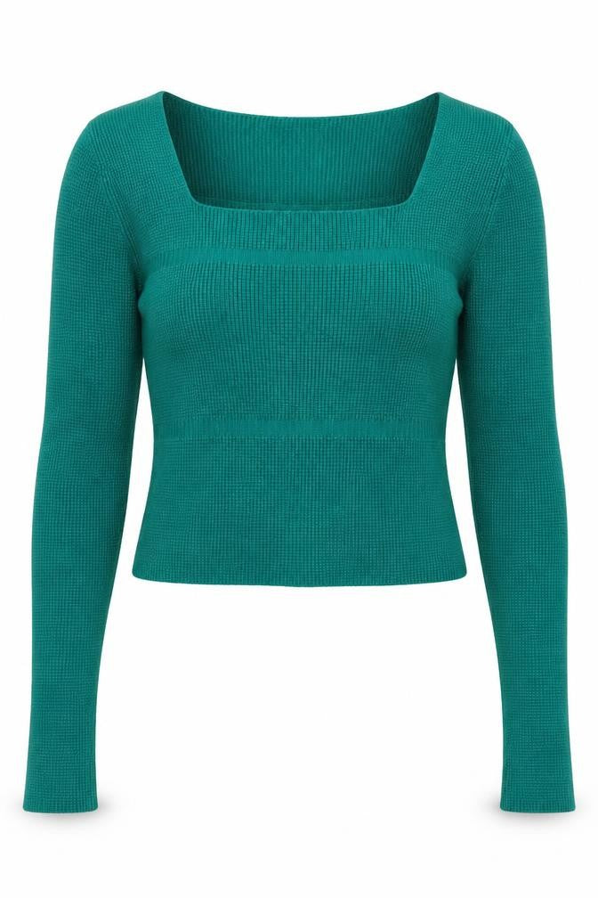 SheIn Womens Green Square Neck  Viscose Pullover Jumper Size M