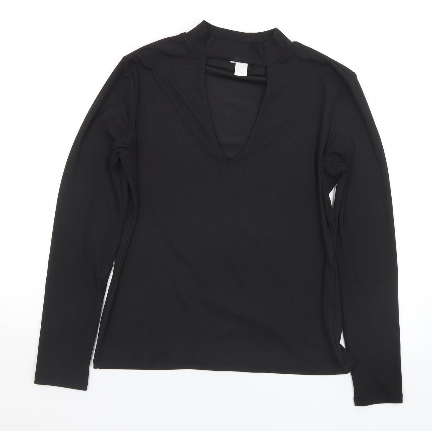 H&M Womens Black  Polyester Basic T-Shirt Size L Mock Neck