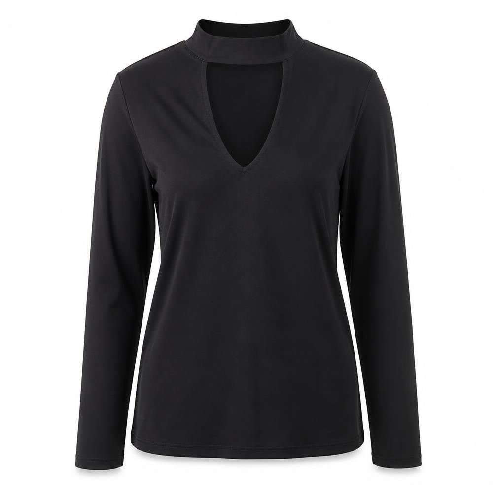 H&M Womens Black  Polyester Basic T-Shirt Size L Mock Neck