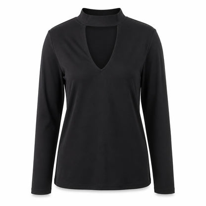 H&M Womens Black  Polyester Basic T-Shirt Size L Mock Neck