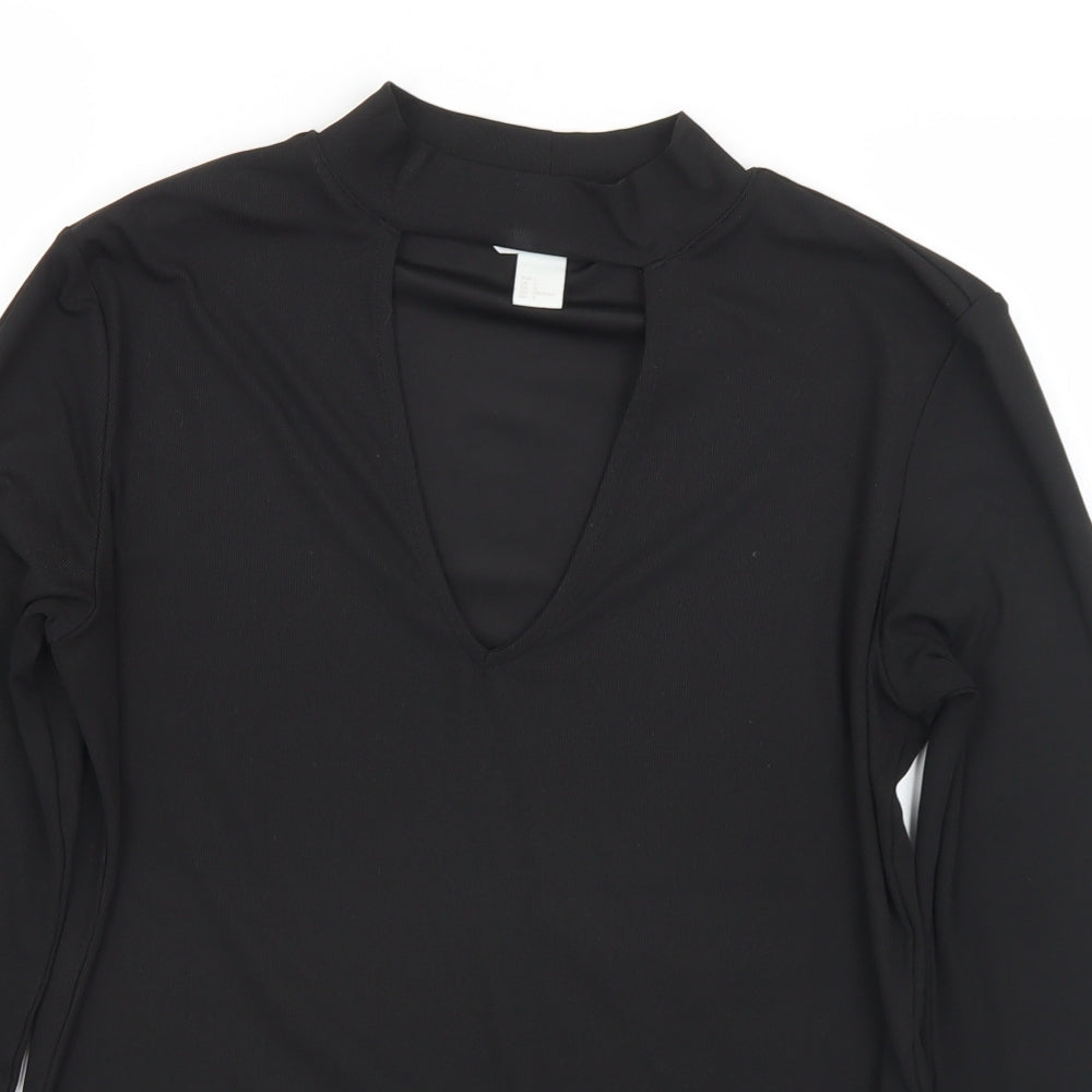 H&M Womens Black  Polyester Basic T-Shirt Size L Mock Neck