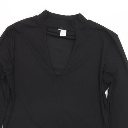 H&M Womens Black  Polyester Basic T-Shirt Size L Mock Neck