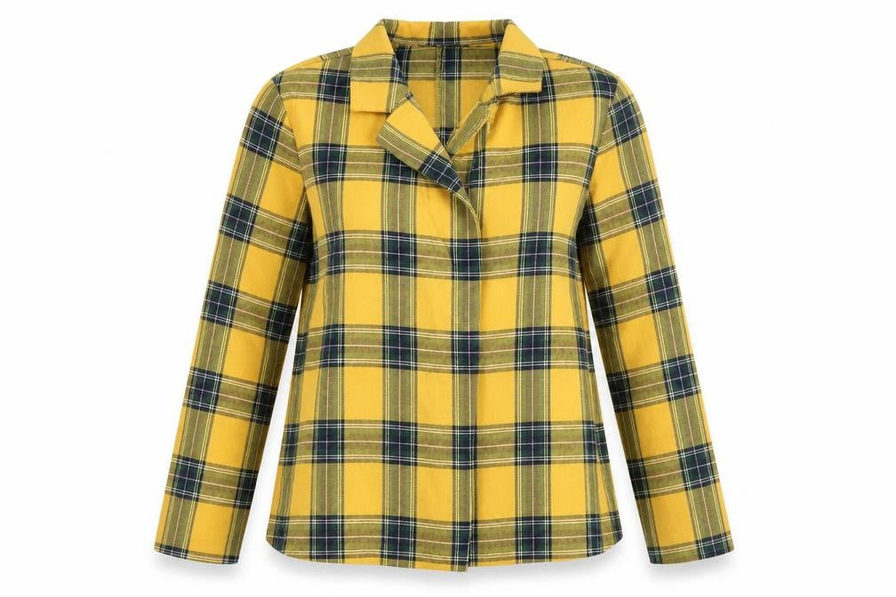SHEIN Womens Yellow Collared Plaid Cotton Cardigan Jumper Size M