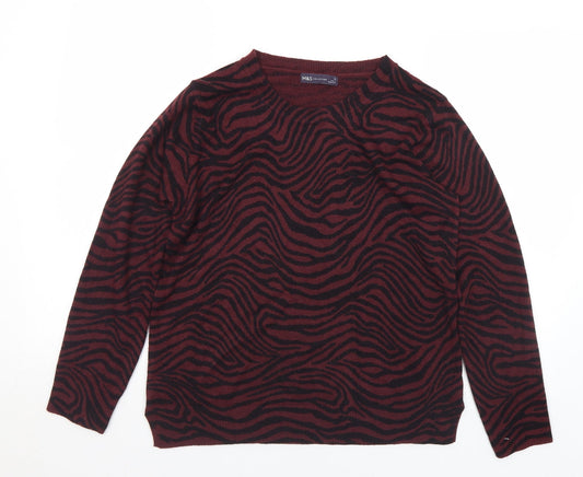 Marks and Spencer Womens Purple Crew Neck Animal Print Acrylic Pullover Jumper Size 14