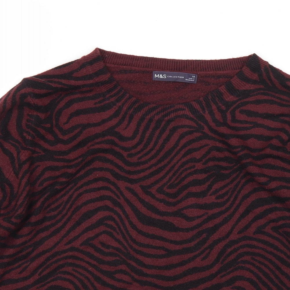 Marks and Spencer Womens Purple Crew Neck Animal Print Acrylic Pullover Jumper Size 14