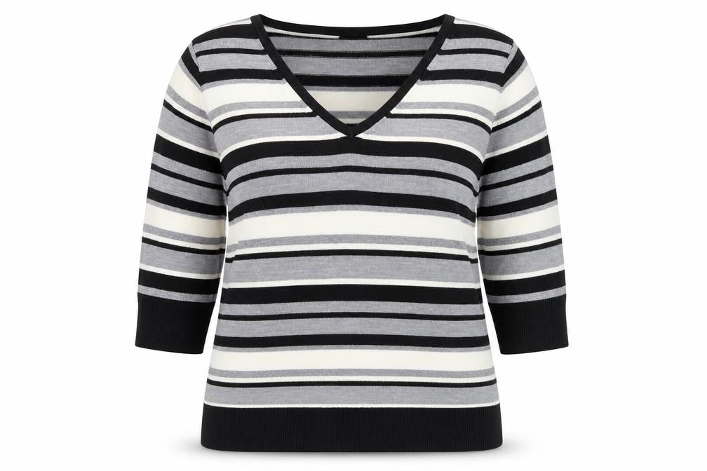 F&F Womens Multicoloured V-Neck Striped Acrylic Pullover Jumper Size 18
