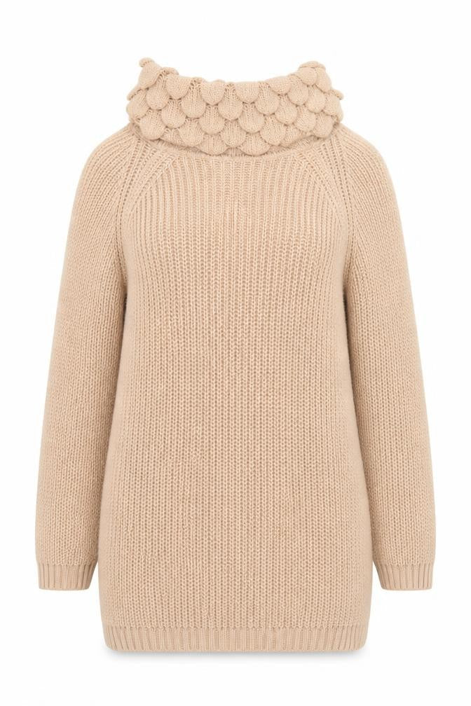 Piano Womens Beige Roll Neck  Acrylic Pullover Jumper Size M