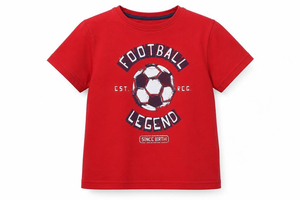 Primark Boys Red  100% Cotton Jersey T-Shirt Size 5-6 Years Crew Neck Pullover - Football