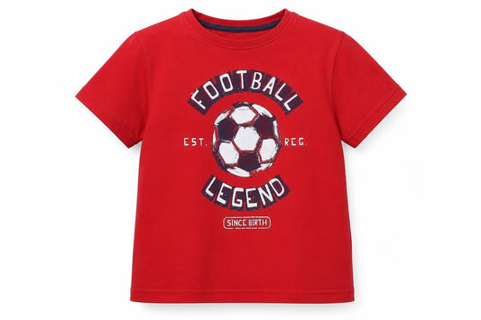 Primark Boys Red  100% Cotton Jersey T-Shirt Size 5-6 Years Crew Neck Pullover - Football