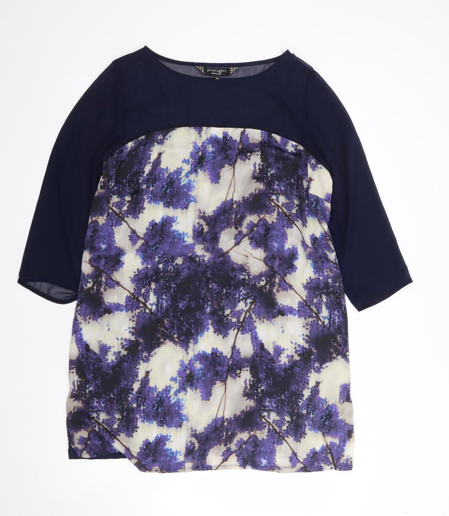 Principles Womens Blue Floral Polyester Shift  Size 16  Round Neck Pullover