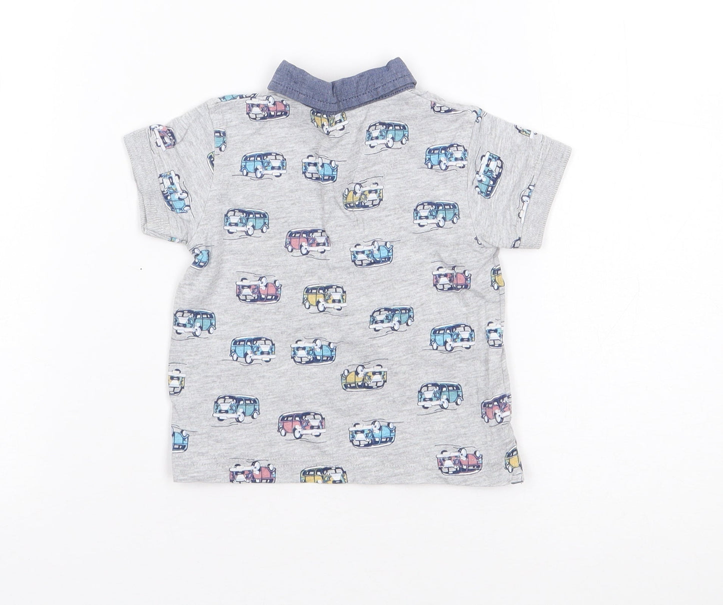 M&Co Boys Grey Geometric Cotton Jersey Polo Size 3-6 Months Collared Pullover