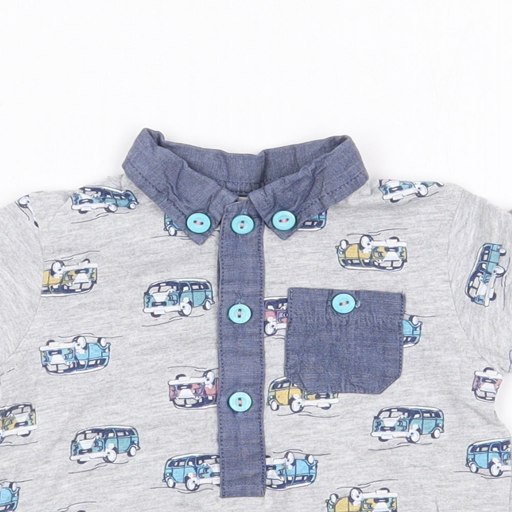 M&Co Boys Grey Geometric Cotton Jersey Polo Size 3-6 Months Collared Pullover