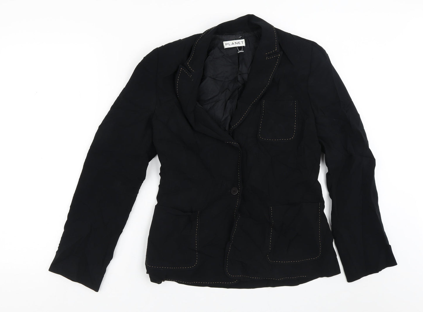 PLANET Womens Black   Jacket Blazer Size 10  Button