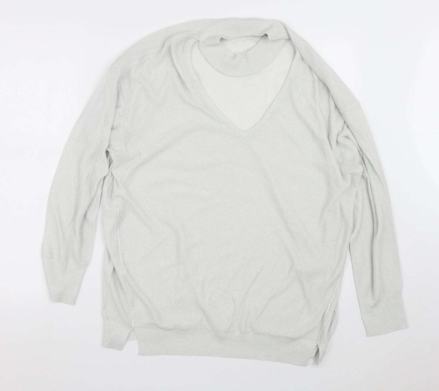 NEXT Womens Silver V-Neck  Viscose Pullover Jumper Size 18   - Collar detail