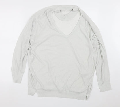Next Womens Silver V-Neck  Viscose Pullover Jumper Size 18   - Collar detail