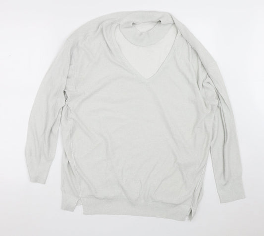 NEXT Womens Silver V-Neck  Viscose Pullover Jumper Size 18   - Collar detail