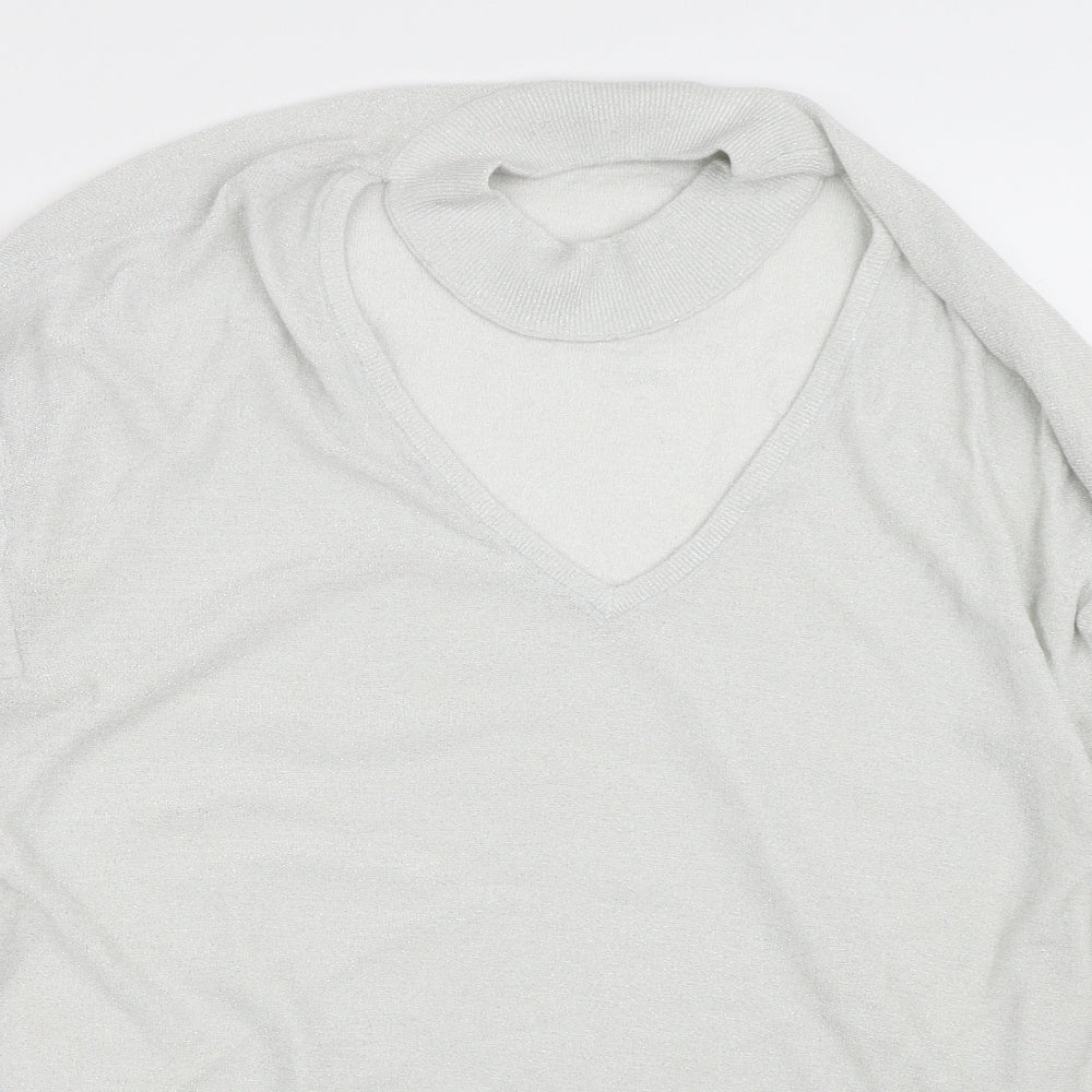 NEXT Womens Silver V-Neck  Viscose Pullover Jumper Size 18   - Collar detail