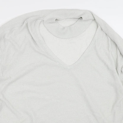 Next Womens Silver V-Neck  Viscose Pullover Jumper Size 18   - Collar detail