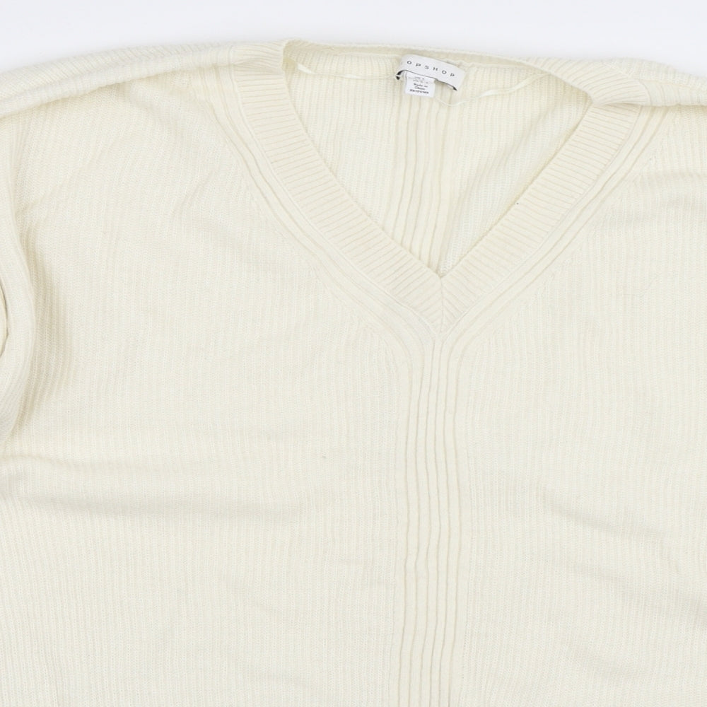 Topshop Womens Beige V-Neck  Nylon Pullover Jumper Size S