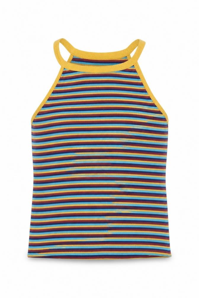 Ole Womens Blue Striped Polyester Basic Tank Size L Halter