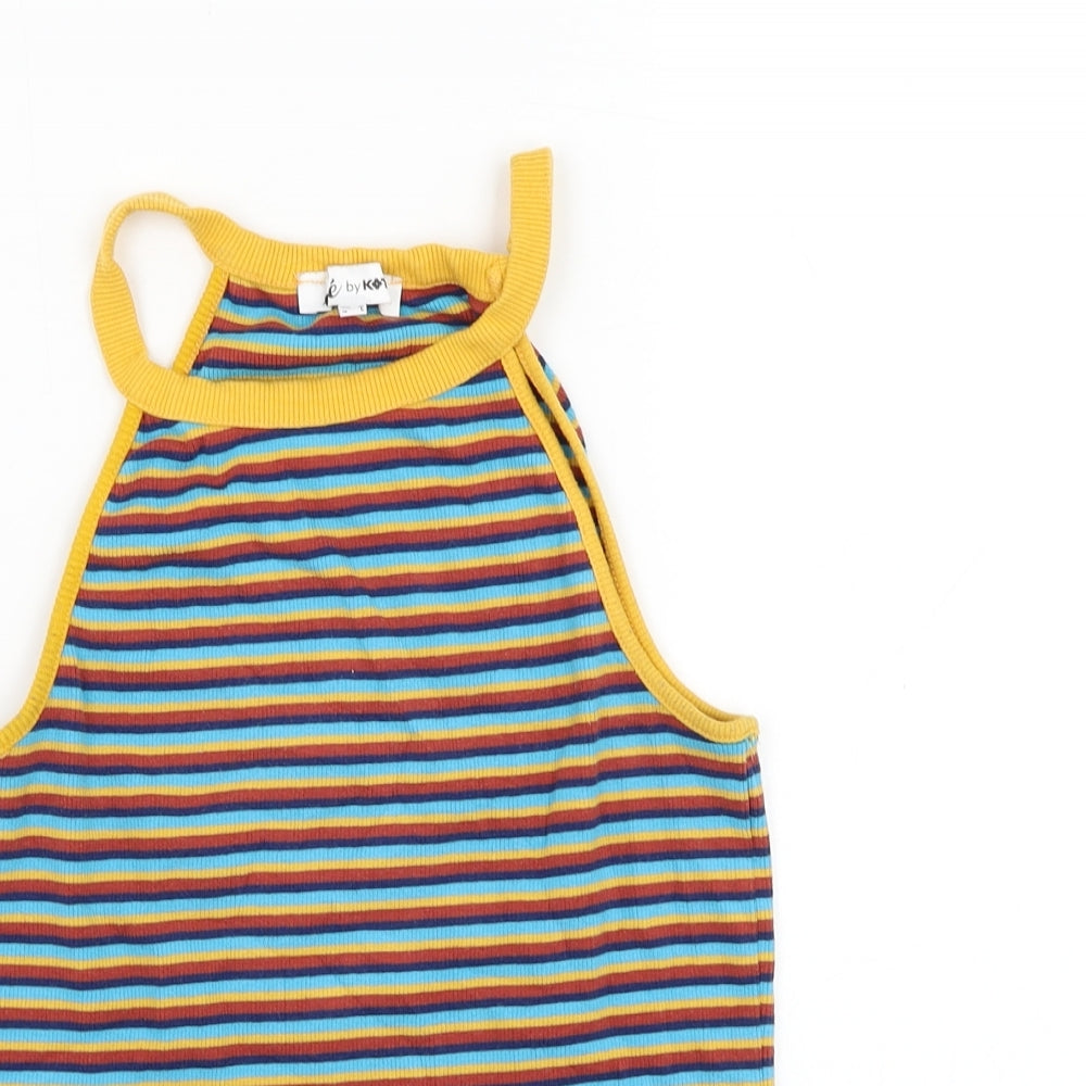 Ole Womens Blue Striped Polyester Basic Tank Size L Halter