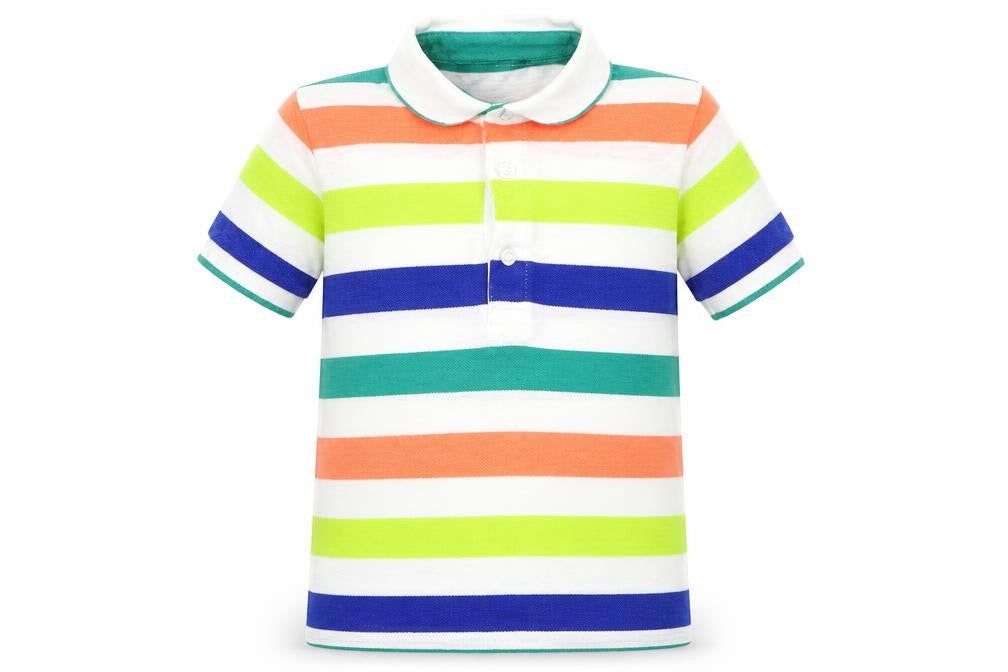 George Girls White Striped Cotton Basic Polo Size 3-4 Years Collared Pullover