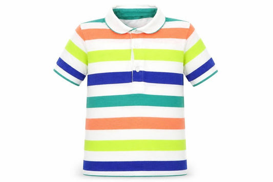 George Girls White Striped Cotton Basic Polo Size 3-4 Years Collared Pullover
