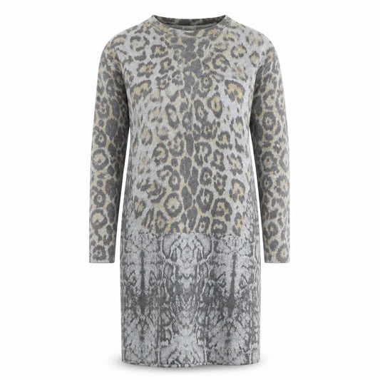 Zara Womens Grey Animal Print Cotton Jumper Dress  Size S  Round Neck Pullover
