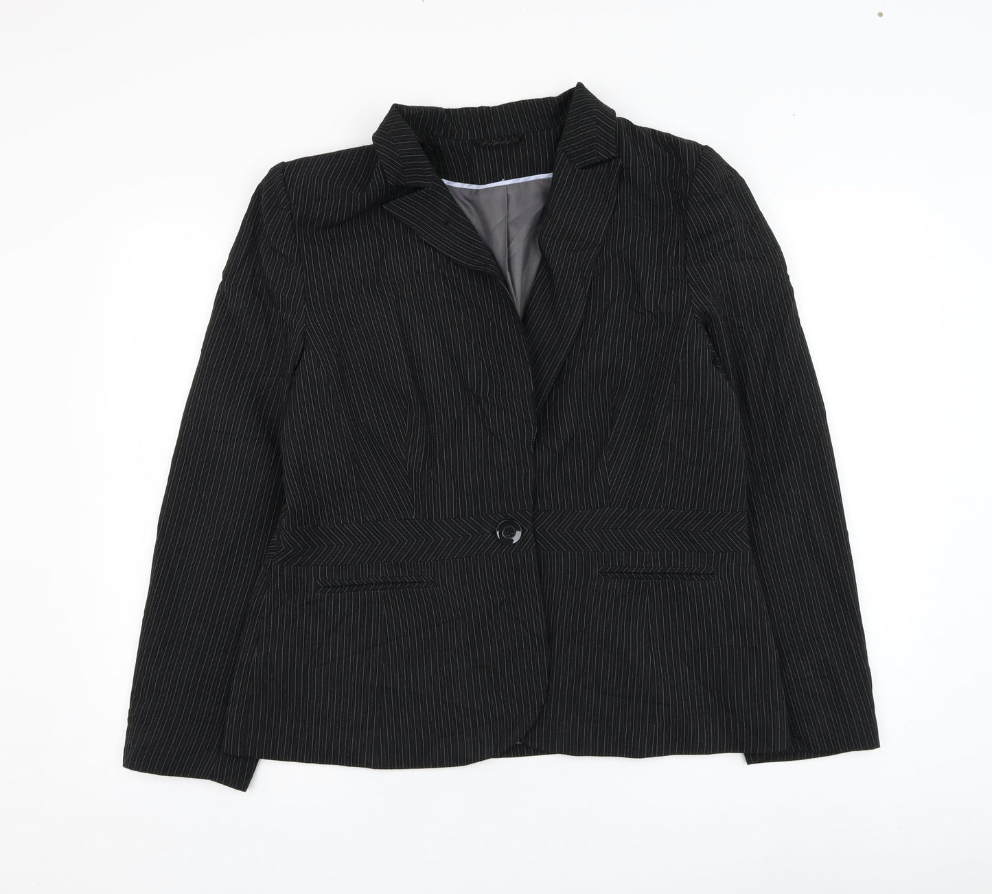 Dorothy Perkins Womens Black Striped  Jacket Blazer Size 16  Button