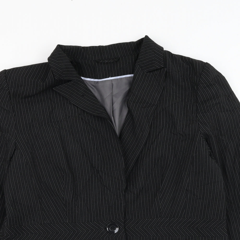 Dorothy Perkins Womens Black Striped  Jacket Blazer Size 16  Button