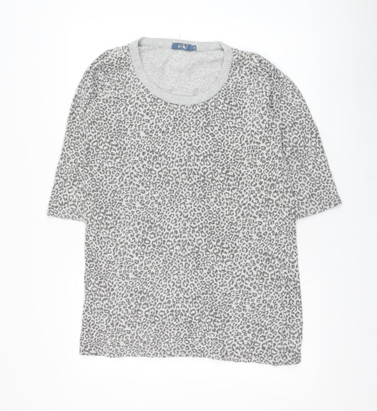 Evie Womens Grey Round Neck Animal Print Cotton Pullover Jumper Size 16