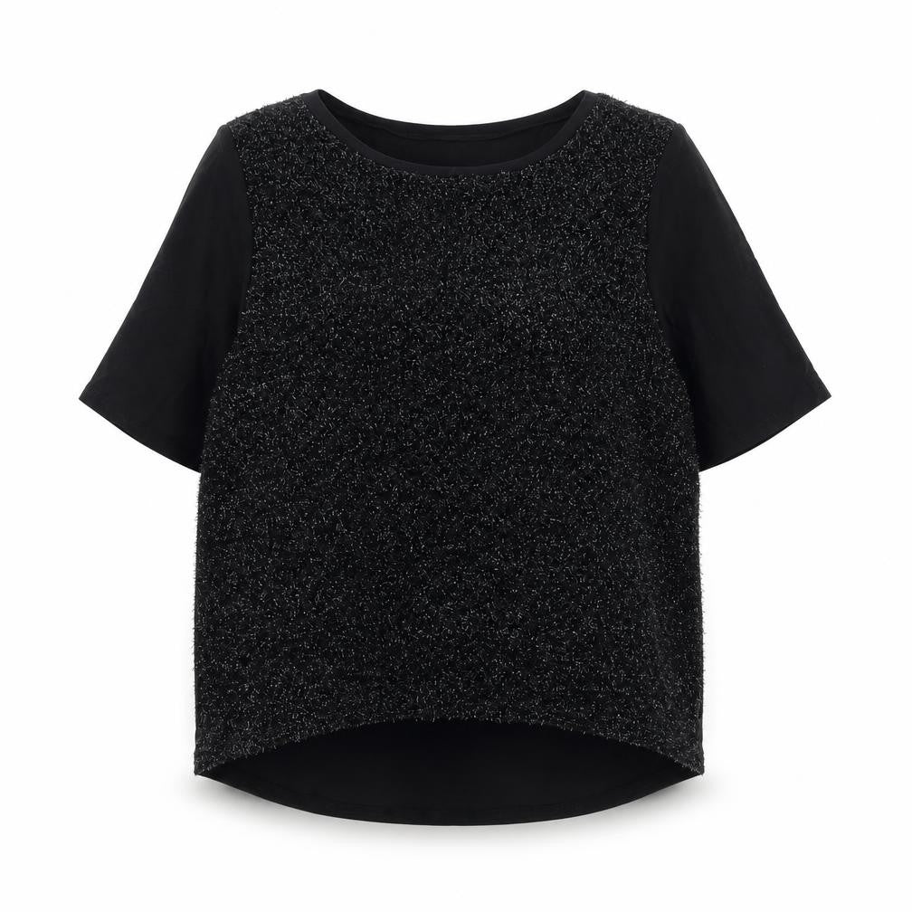 Blue Inc Womens Black  Polyester Basic Blouse Size 12 Round Neck