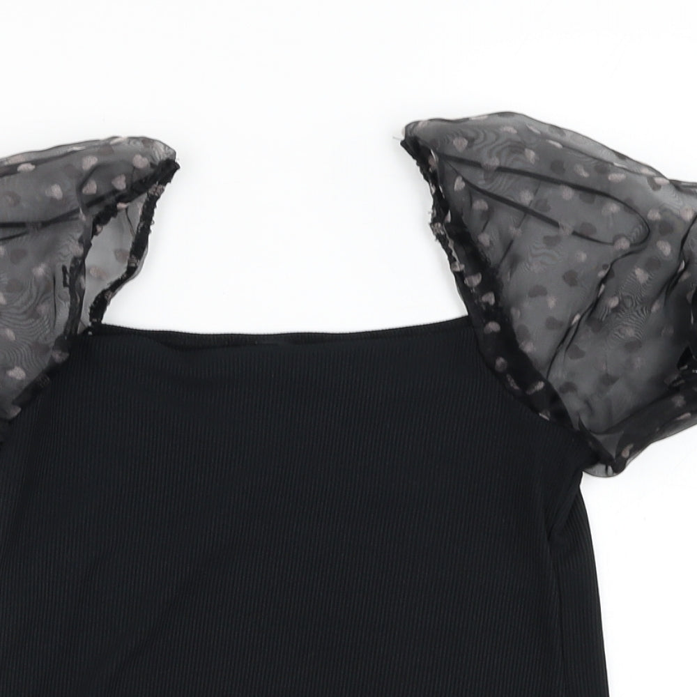 New Look Womens Black  Polyester Basic Blouse Size 10 Square Neck
