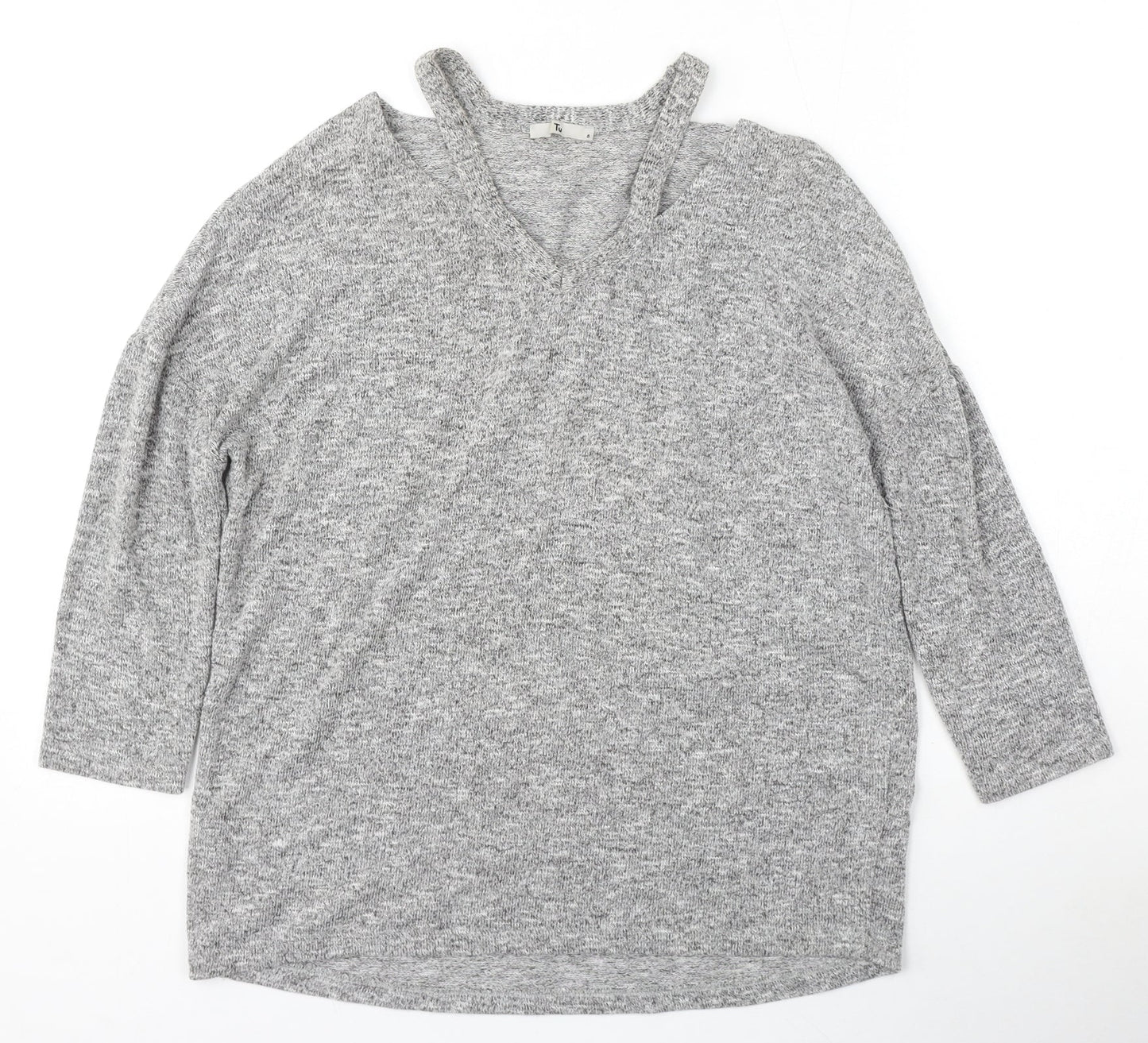 TU Womens Grey V-Neck  Polyester Pullover Jumper Size 8