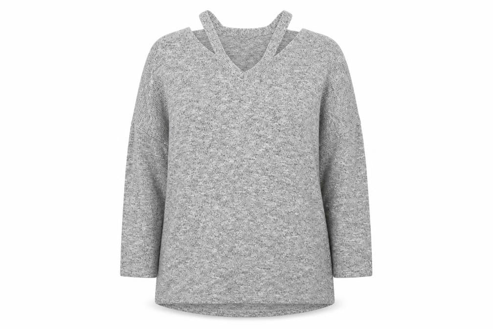 TU Womens Grey V-Neck  Polyester Pullover Jumper Size 8