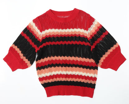 Next Womens Multicoloured Mock Neck Striped Acrylic Pullover Jumper Size 8