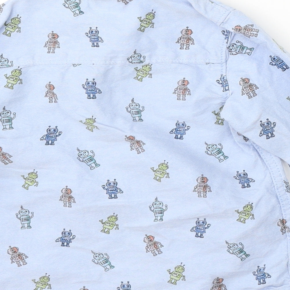 F&F Boys Blue Geometric Cotton Basic Button-Up Size 2-3 Years Collared Button