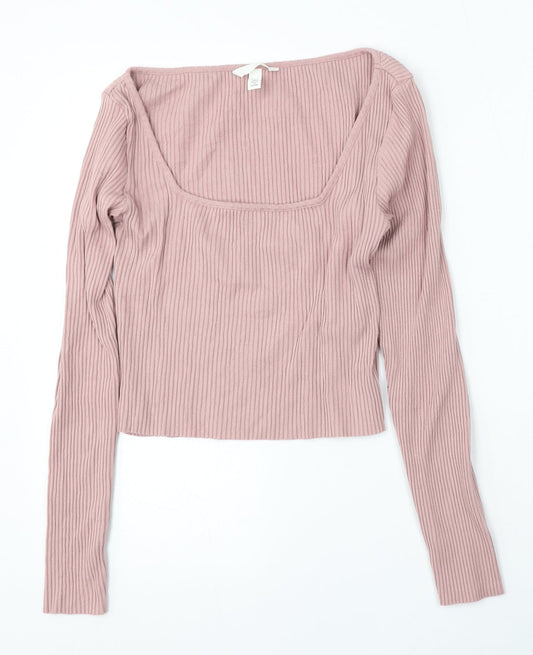 H&M Womens Pink Square Neck  Cotton Pullover Jumper Size S