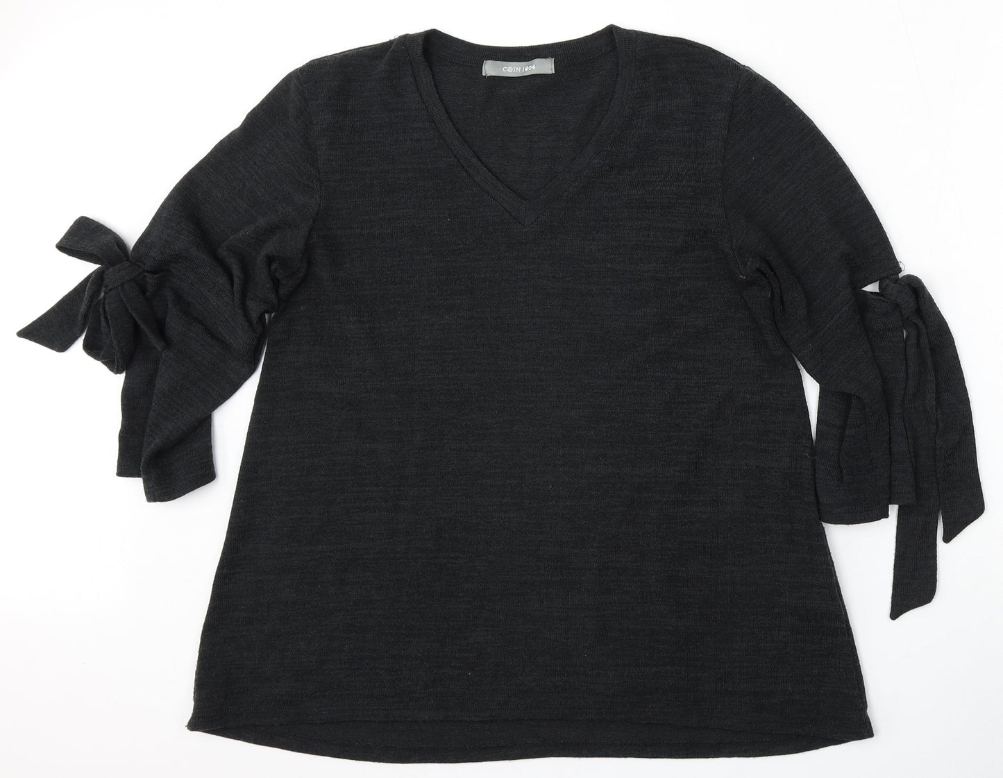 COIN 1804 Womens Black Round Neck  Polyester Pullover Jumper Size L