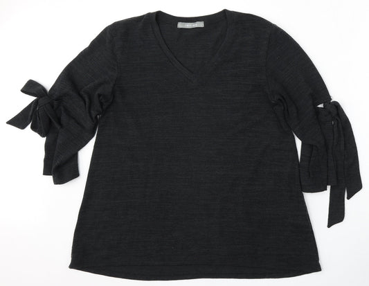 COIN 1804 Womens Black Round Neck  Polyester Pullover Jumper Size L