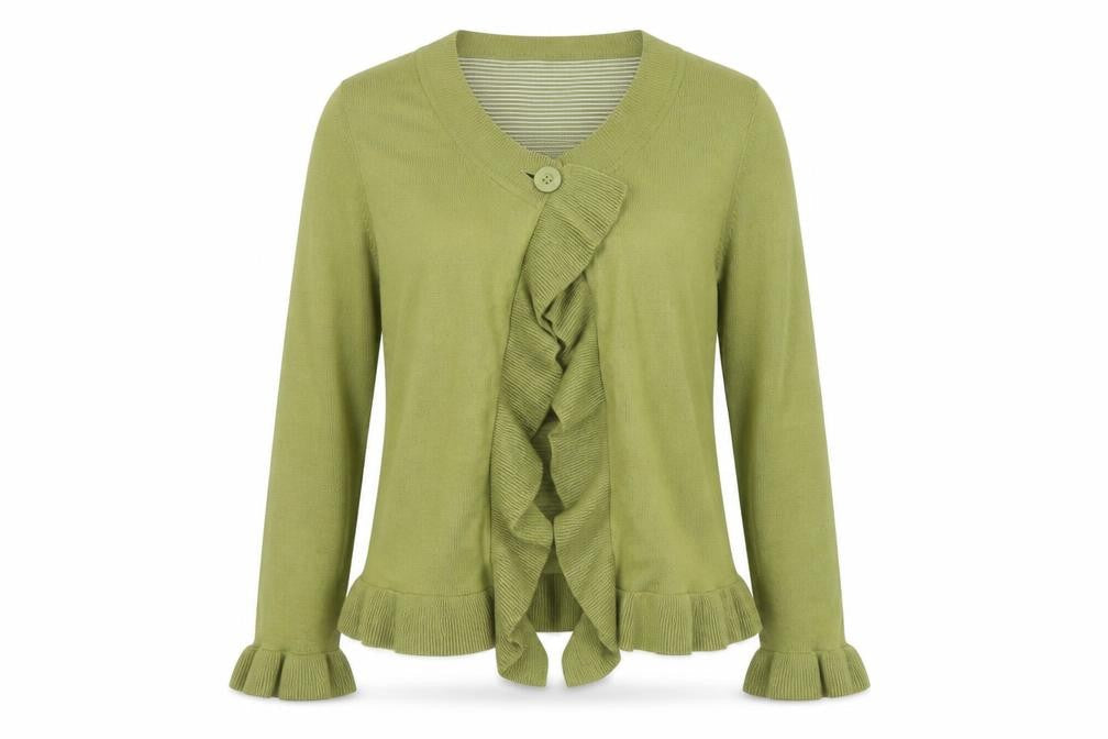 Moda Womens Green Round Neck  Acrylic Cardigan Jumper Size 14